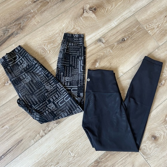 2 pair Lulu Lemon size 6 Wunder Train Black and Gray Leggings Set - Picture 1 of 2